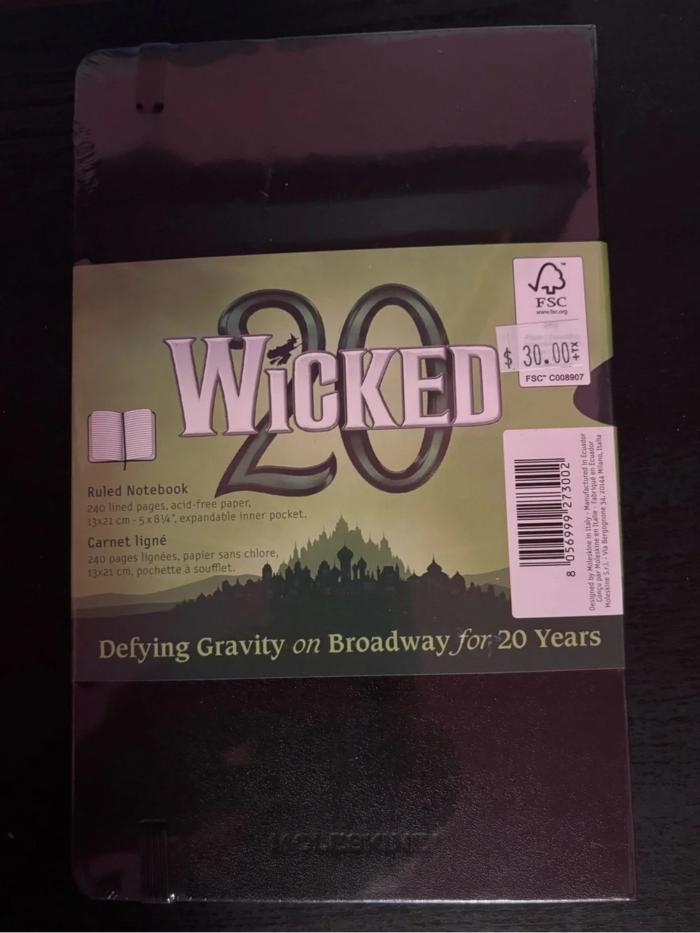 Wicked Musical Hardcover Notebook - Black & Green Cover